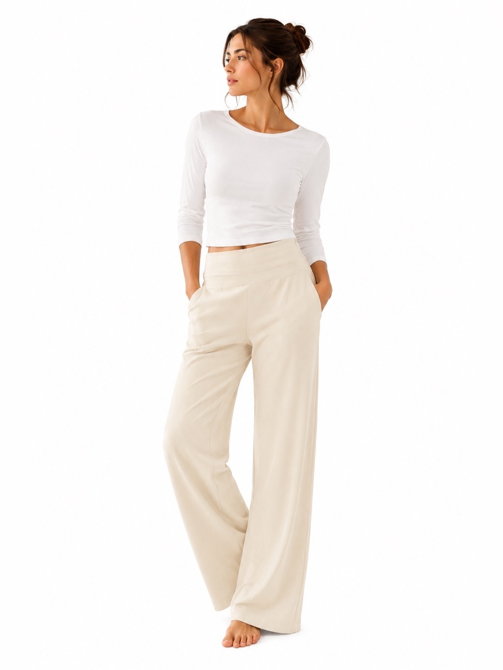 Athleta Venice Wide Leg Pant Ivory Cream Size Large NWOT